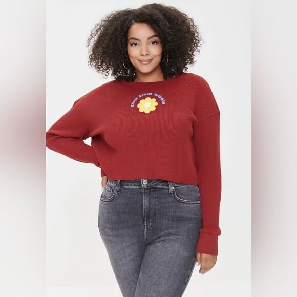 Forever 21 "Grow From Within" Graphic Top • Red • Size 0X • NWT - Picture 1 of 3